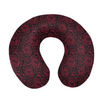 Red Rose Design Print U-Shaped Travel Neck Pillow-JTAMIGO.COM