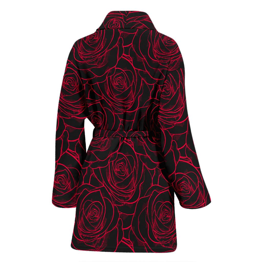 Red Rose Design Print Women Bath Robe-JTAMIGO.COM