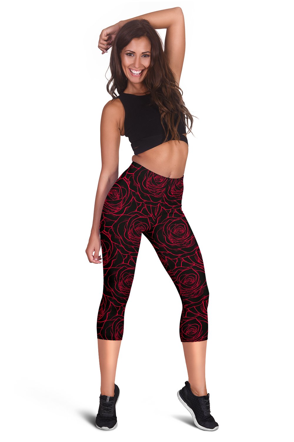Red Rose Design Print Women Capris