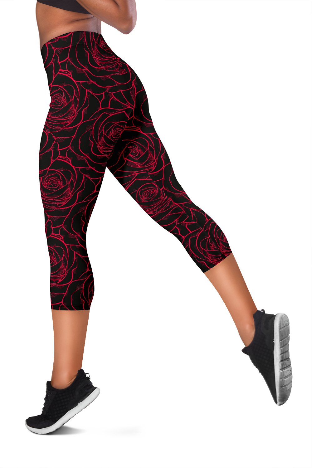 Red Rose Design Print Women Capris