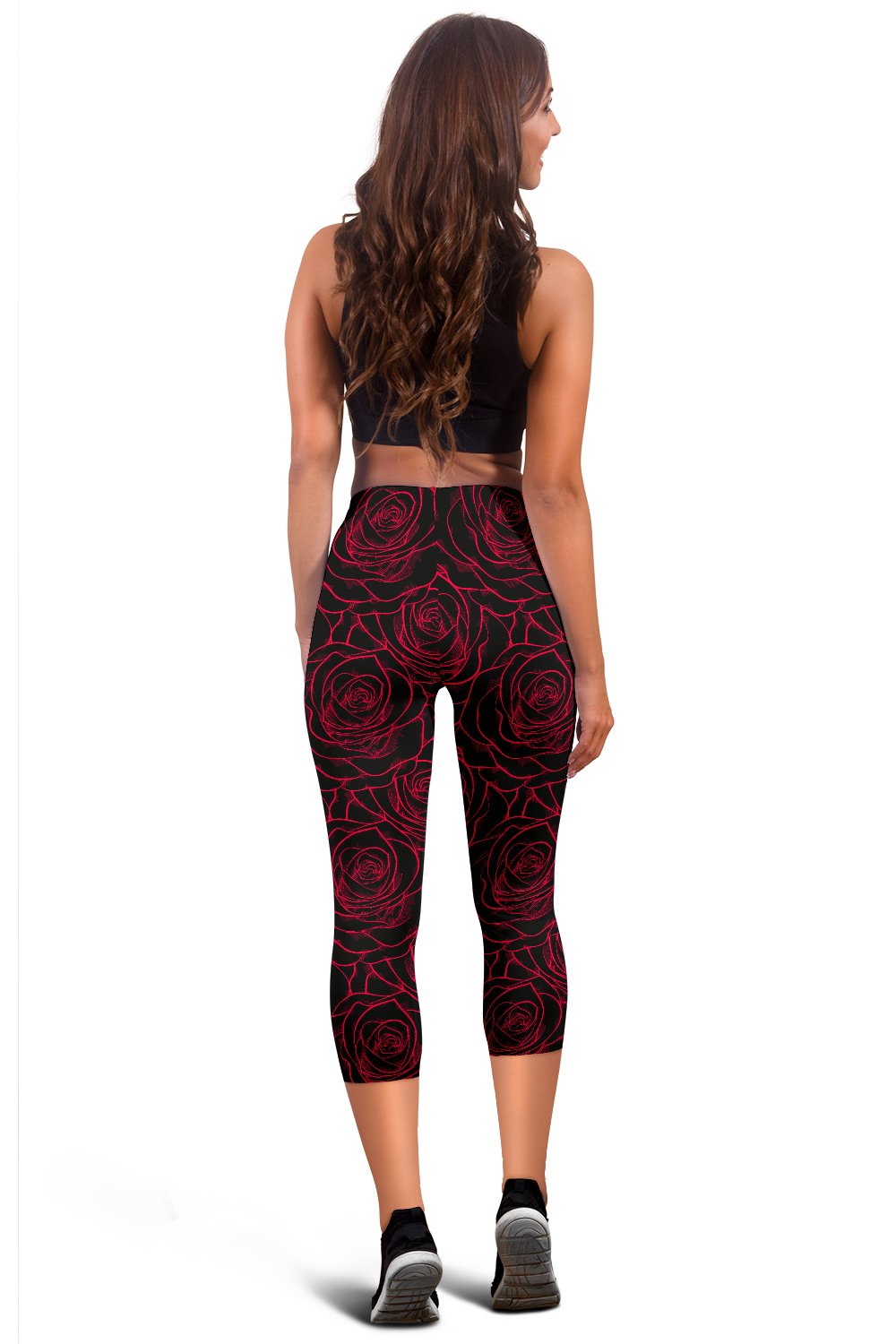Red Rose Design Print Women Capris