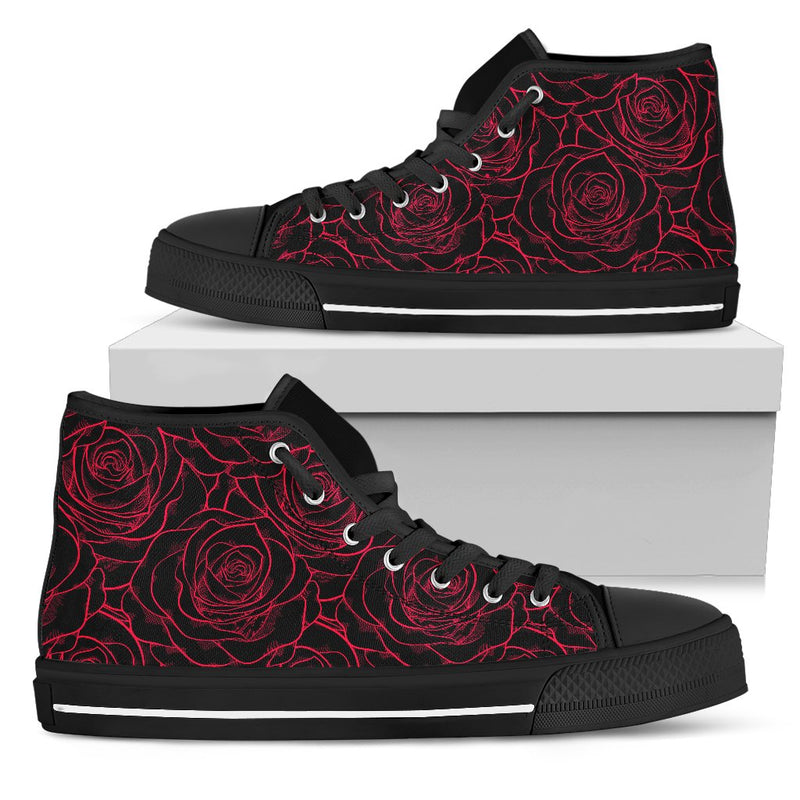 Red Rose Design Print Women High Top Shoes