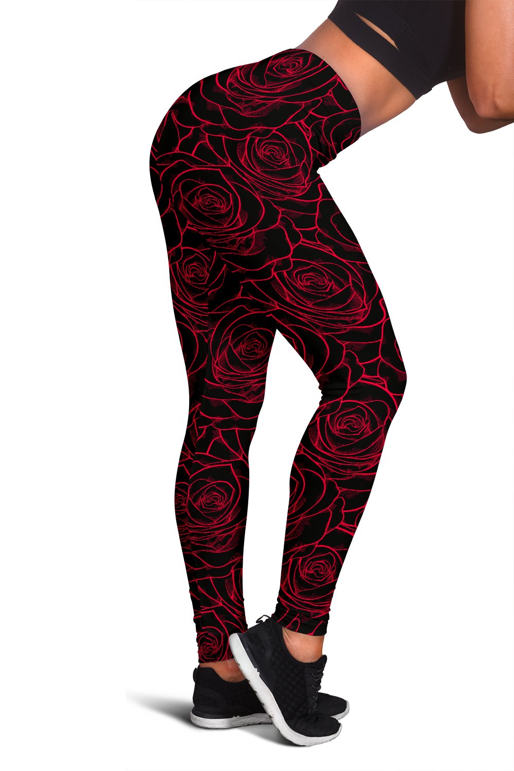 Red Rose Design Print Women Leggings