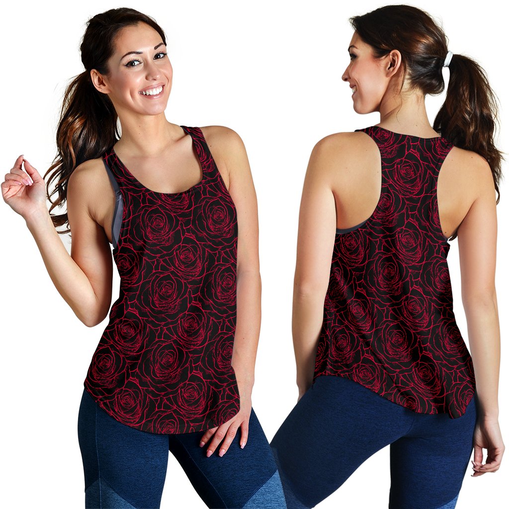 Red Rose Design Print Women Racerback Tank Top