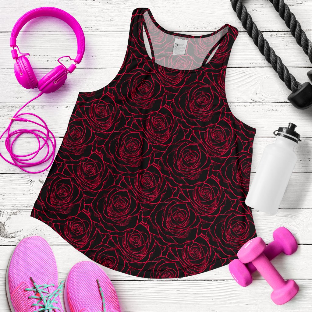 Red Rose Design Print Women Racerback Tank Top