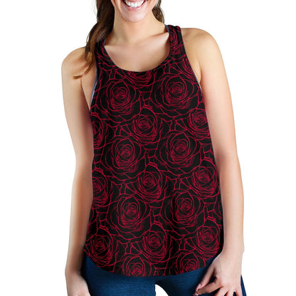 Red Rose Design Print Women Racerback Tank Top
