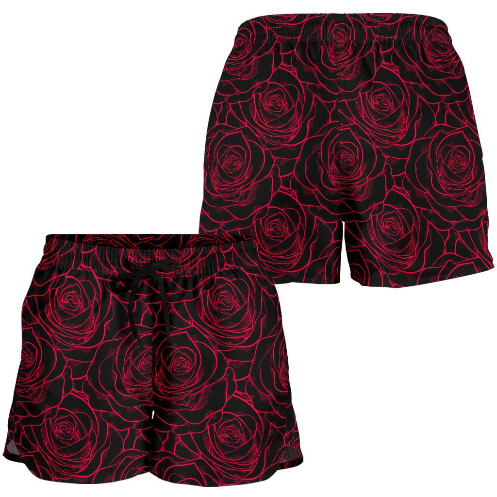 Red Rose Design Print Women Shorts-JTAMIGO.COM