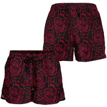 Red Rose Design Print Women Shorts-JTAMIGO.COM