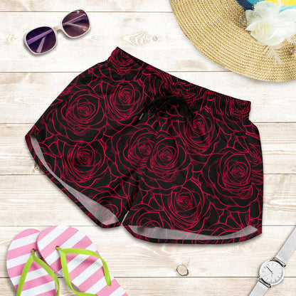 Red Rose Design Print Women Shorts-JTAMIGO.COM