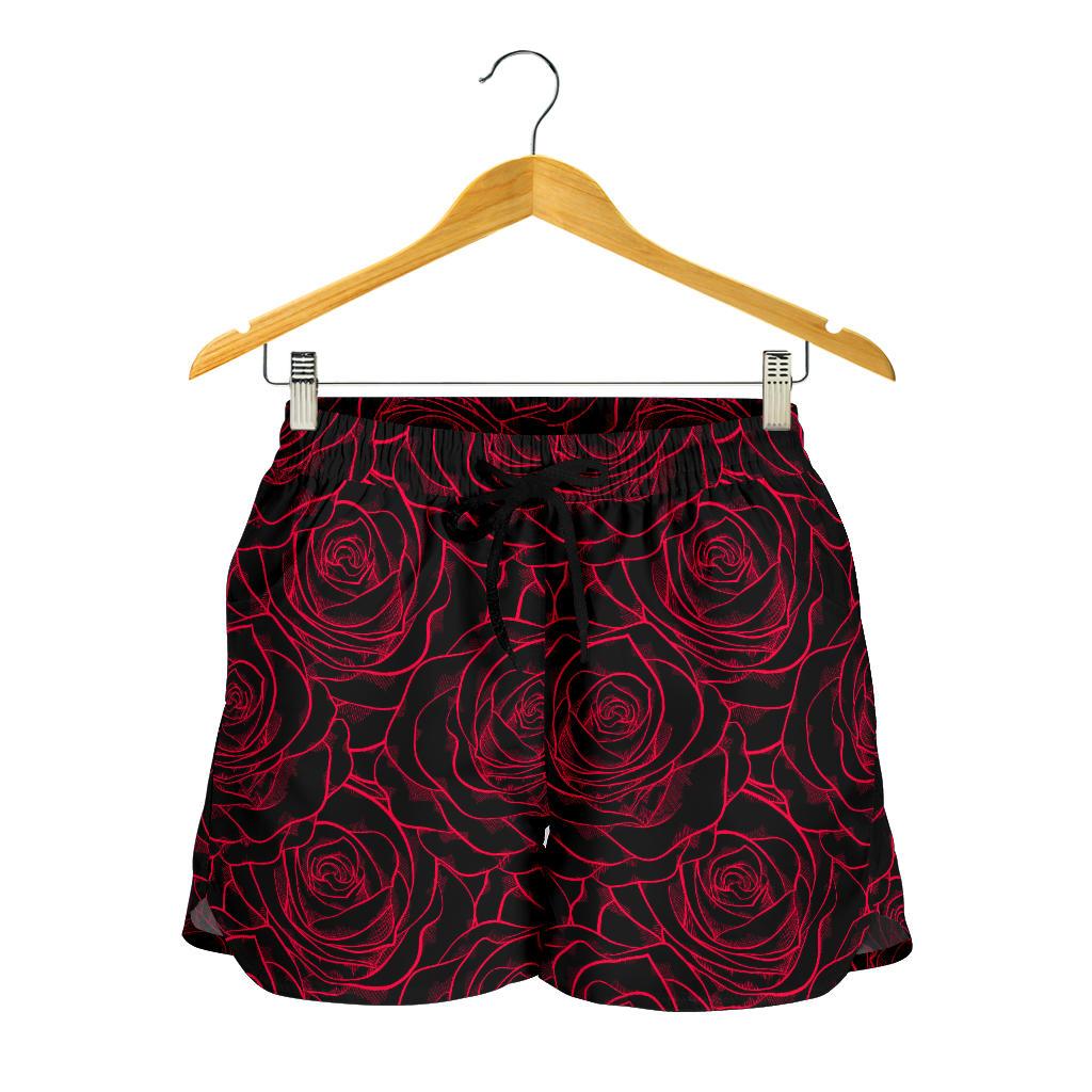 Red Rose Design Print Women Shorts-JTAMIGO.COM
