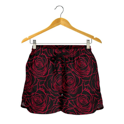 Red Rose Design Print Women Shorts-JTAMIGO.COM
