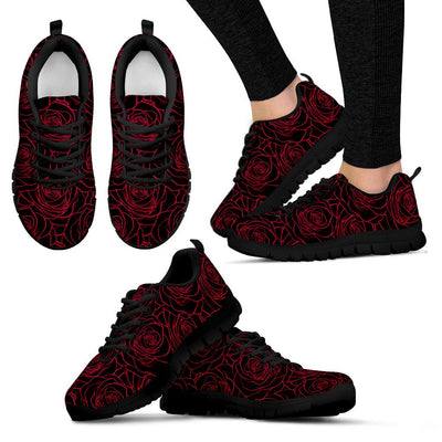Red Rose Design Print Women Sneakers Shoes