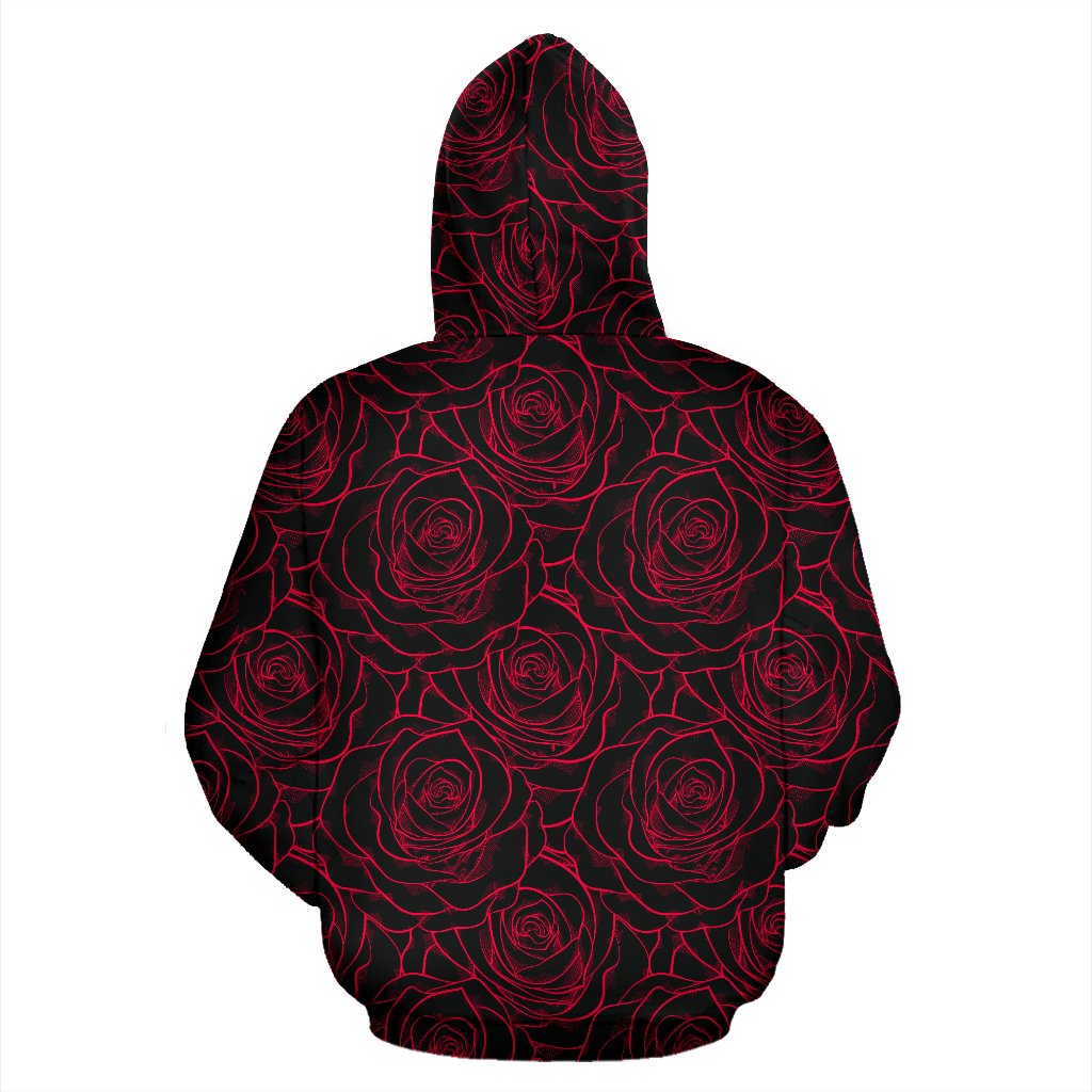 Red Rose Design Print Zip Up Hoodie