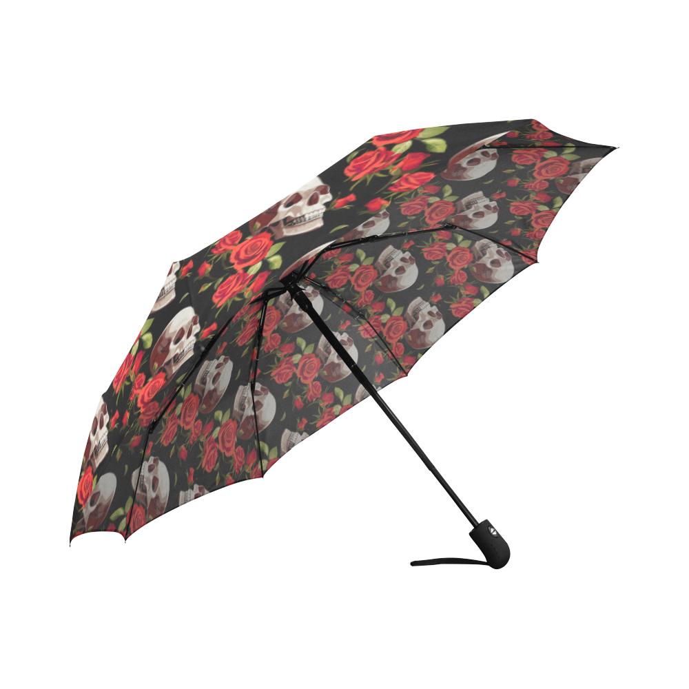 Red Rose Skull Design Print Automatic Foldable Umbrella