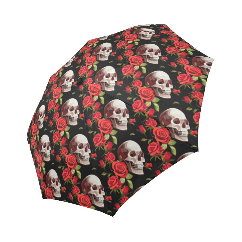 Red Rose Skull Design Print Automatic Foldable Umbrella