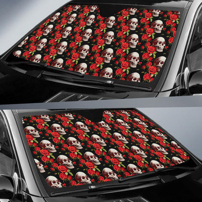 Red Rose Skull Design Print Car Sun Shade For Windshield