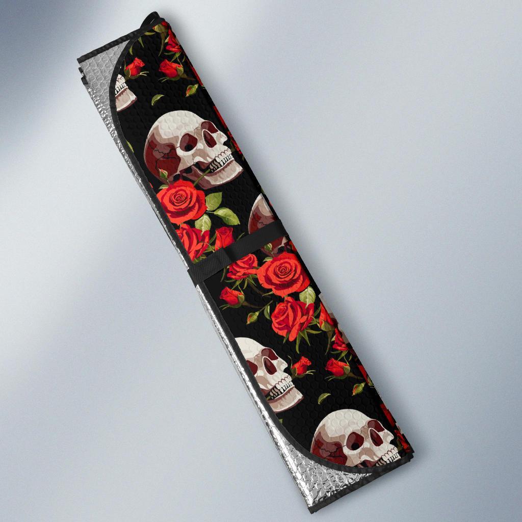 Red Rose Skull Design Print Car Sun Shade For Windshield