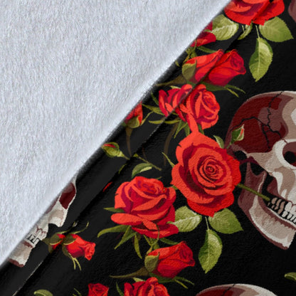 Red Rose Skull Design Print Fleece Blanket