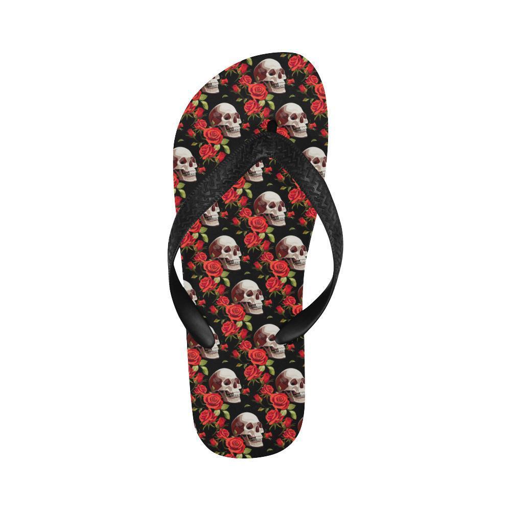 Red Rose Skull Design Print Flip Flops-JTAMIGO.COM
