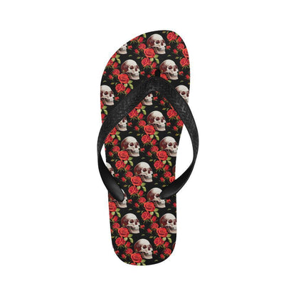 Red Rose Skull Design Print Flip Flops-JTAMIGO.COM