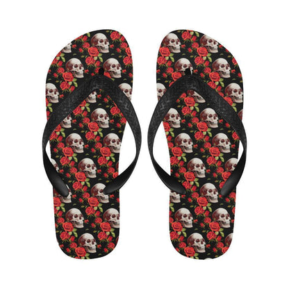 Red Rose Skull Design Print Flip Flops-JTAMIGO.COM