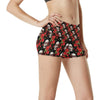 Red Rose Skull Design Print High Waisted Spandex Shorts-JTAMIGO.COM