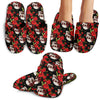 Red Rose Skull Design Print House Slippers