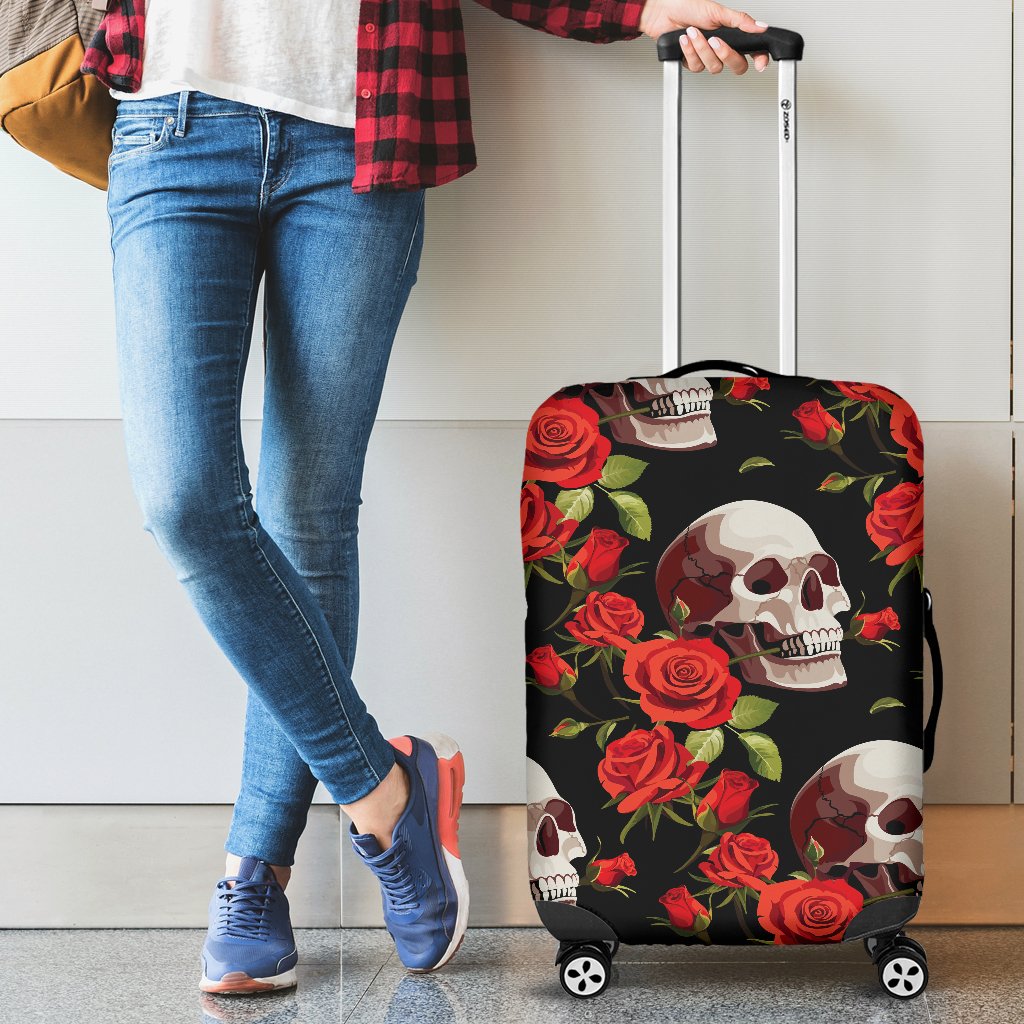 Red Rose Skull Design Print Luggage Cover Protector