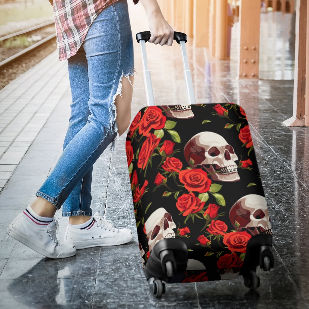 Red Rose Skull Design Print Luggage Cover Protector