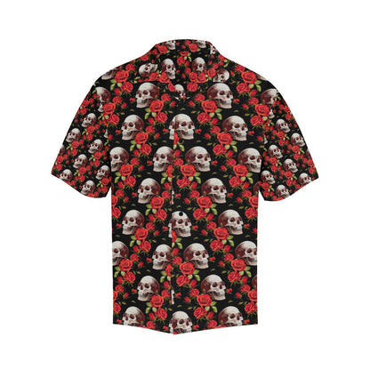 Red Rose Skull Design Print Men Aloha Hawaiian Shirt