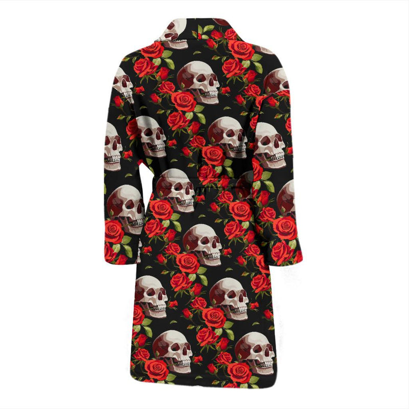 Red Rose Skull Design Print Men Bath Robe-JTAMIGO.COM