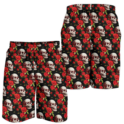 Red Rose Skull Design Print Mens Shorts-JTAMIGO.COM