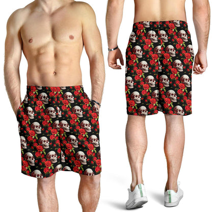 Red Rose Skull Design Print Mens Shorts-JTAMIGO.COM