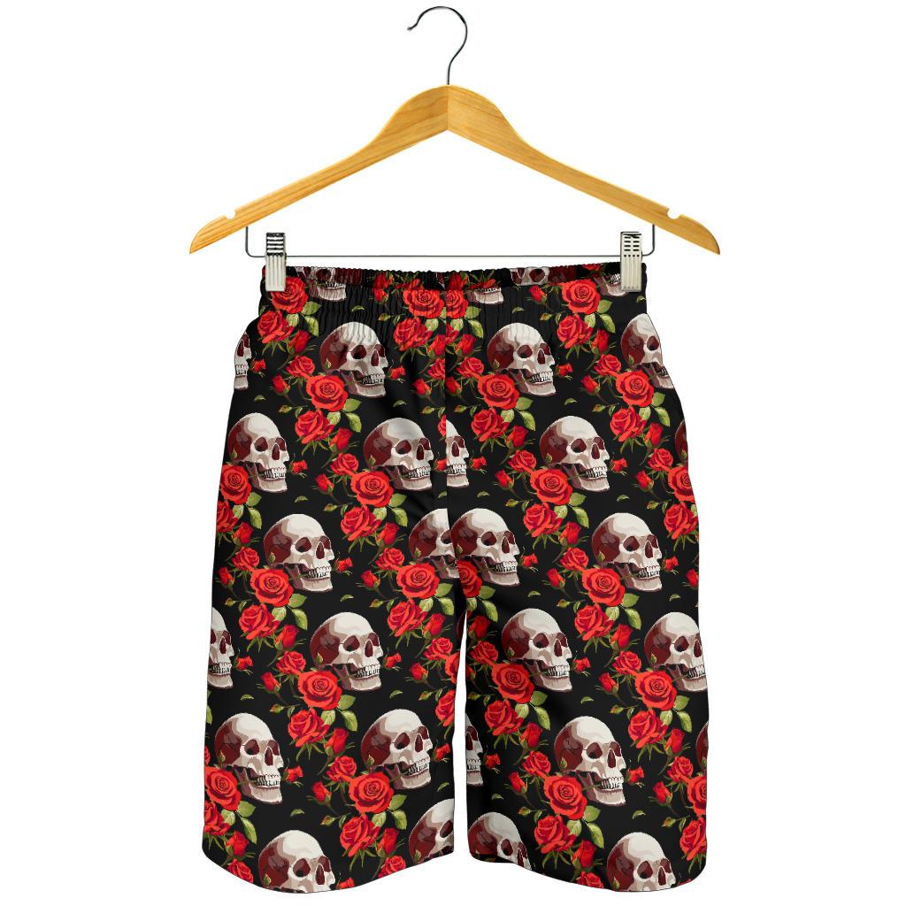 Red Rose Skull Design Print Mens Shorts-JTAMIGO.COM