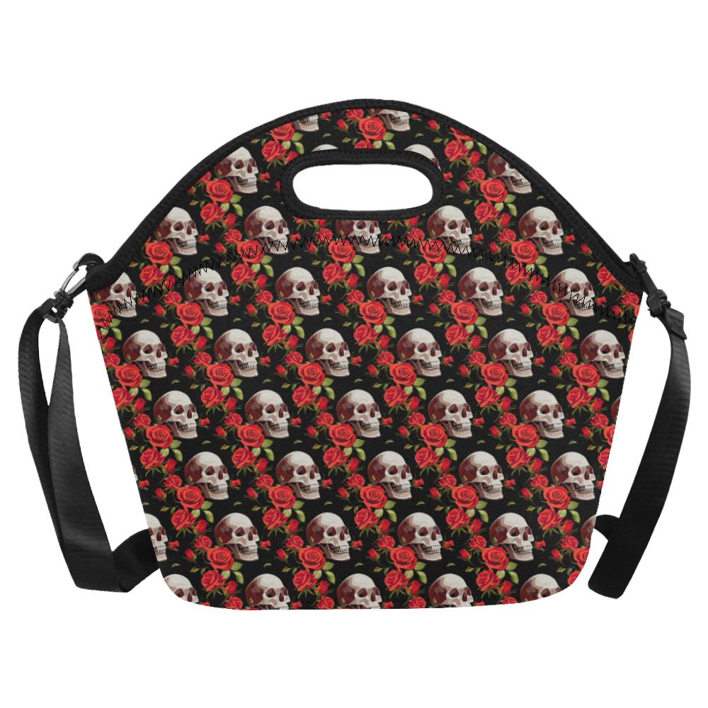 Red Rose Skull Design Print Neoprene Lunch Bag (Model 1669)(Large)-JTAMIGO.COM