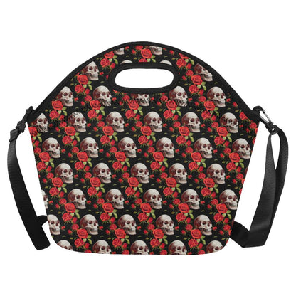 Red Rose Skull Design Print Neoprene Lunch Bag (Model 1669)(Large)-JTAMIGO.COM
