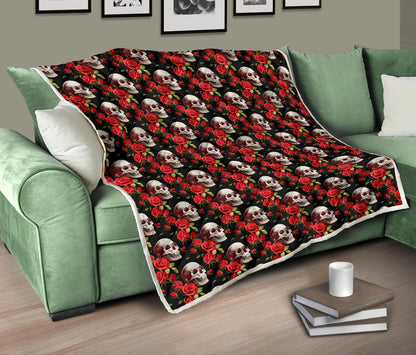 Red Rose Skull Design Print Premium Quilt-JTAMIGO.COM