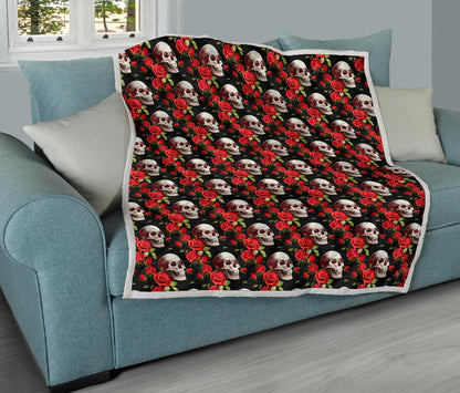 Red Rose Skull Design Print Premium Quilt-JTAMIGO.COM