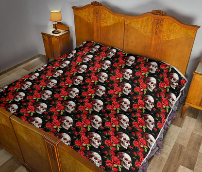 Red Rose Skull Design Print Premium Quilt-JTAMIGO.COM