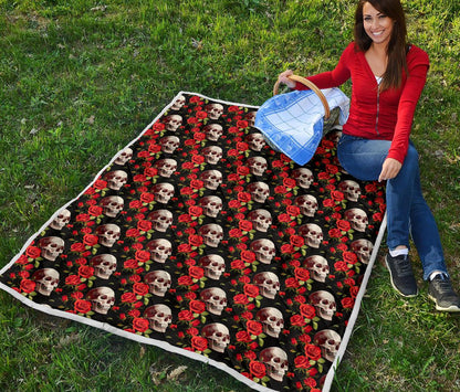 Red Rose Skull Design Print Premium Quilt-JTAMIGO.COM