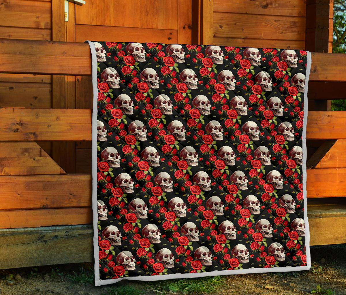 Red Rose Skull Design Print Premium Quilt-JTAMIGO.COM