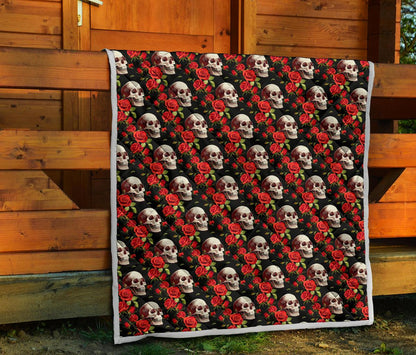 Red Rose Skull Design Print Premium Quilt-JTAMIGO.COM