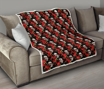 Red Rose Skull Design Print Premium Quilt-JTAMIGO.COM