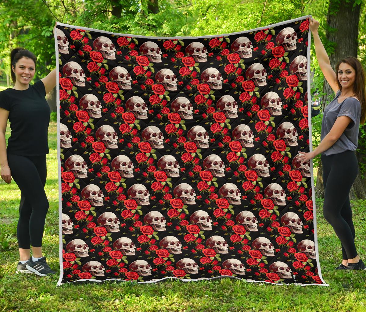 Red Rose Skull Design Print Premium Quilt-JTAMIGO.COM