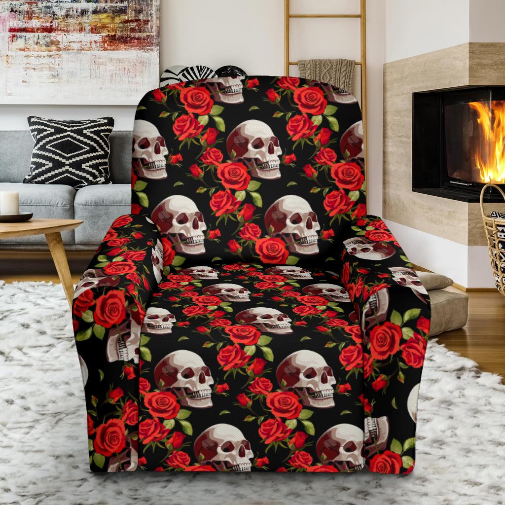 Red Rose Skull Design Print Single Sofa Slipcover -JTAMIGO.COM