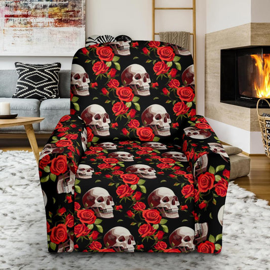 Red Rose Skull Design Print Single Sofa Slipcover -JTAMIGO.COM