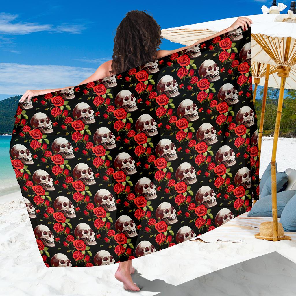 Red Rose Skull Design Print Sarong Pareo Wrap
