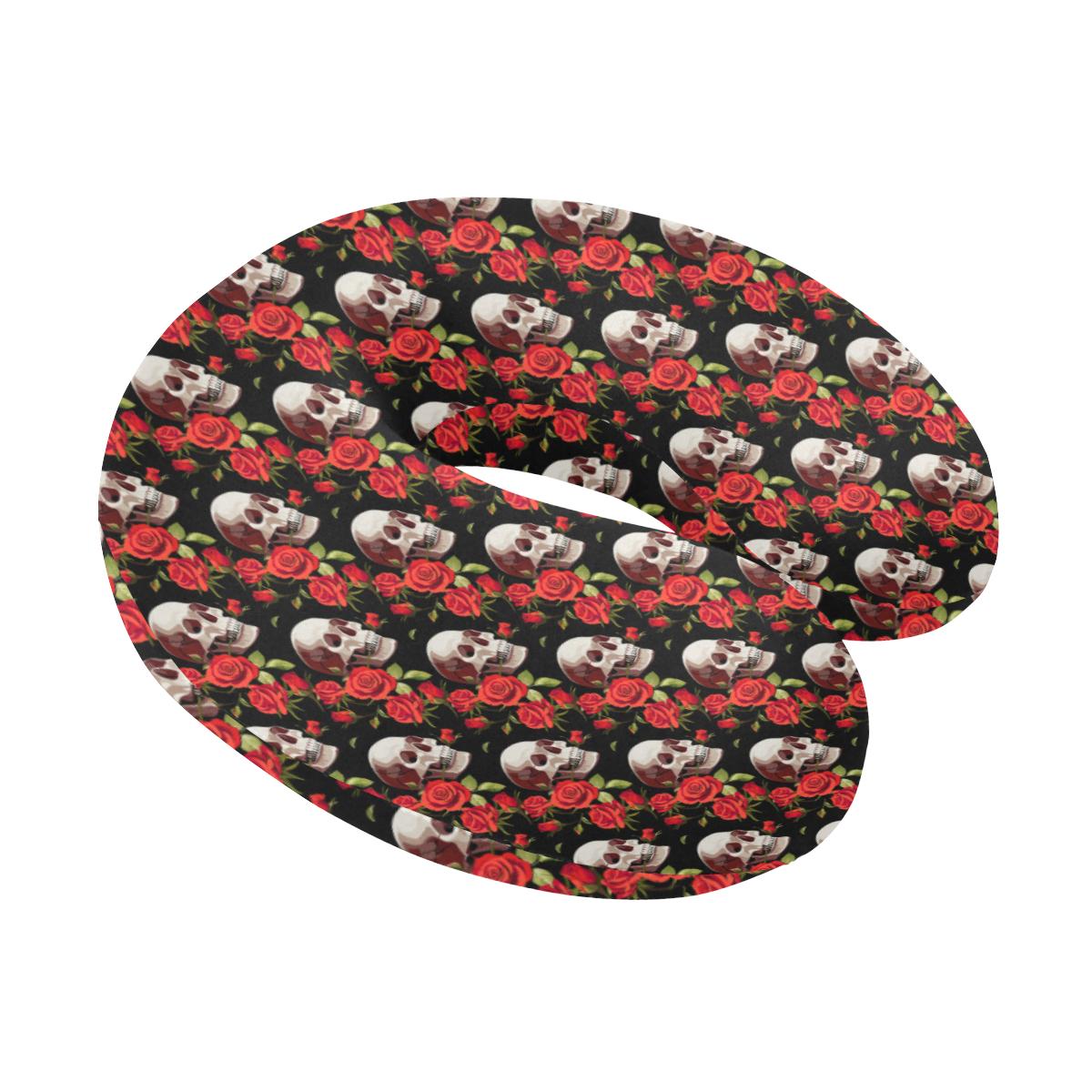 Red Rose Skull Design Print U-Shaped Travel Neck Pillow-JTAMIGO.COM