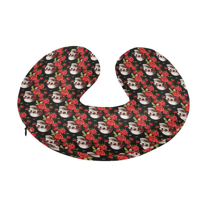 Red Rose Skull Design Print U-Shaped Travel Neck Pillow-JTAMIGO.COM