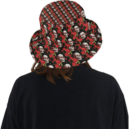 Red Rose Skull Design Print Unisex Bucket Hat